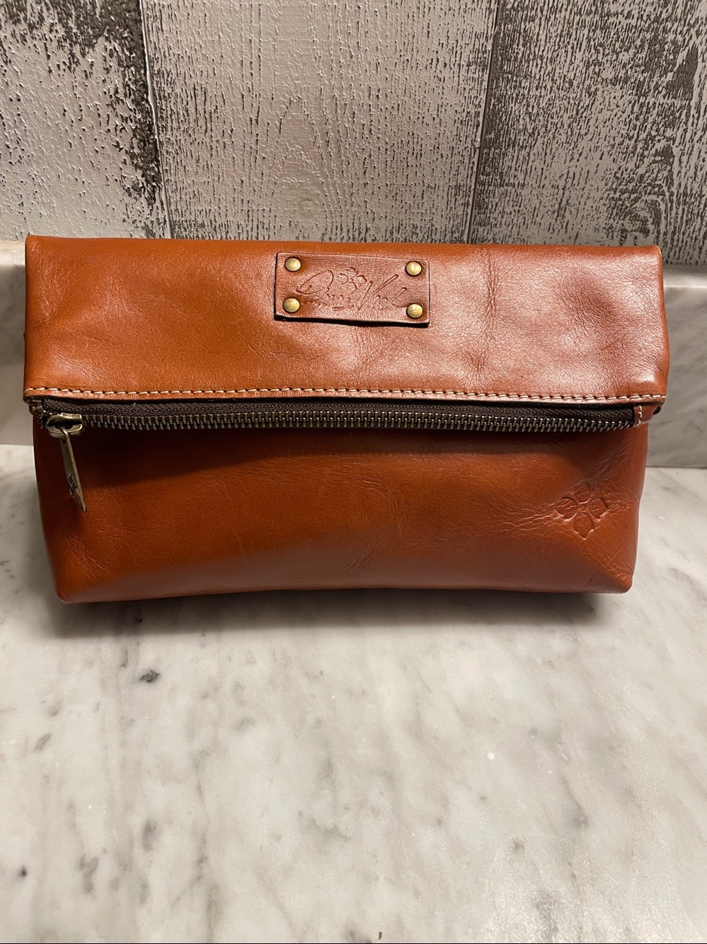 Patricia Nash Leather Fold-Over Clutch in Cognac Brown